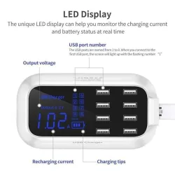 8 Port USB Snabbladdare - strömadapter - Smart IC - med display och automatisk detektering