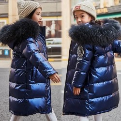 Warm thick coat for kids - with fur hood