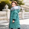 Cotton padded jacket for girls - with striped fur hood