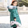 Padded cotton long jacket - with a colorful fur hood - for girls