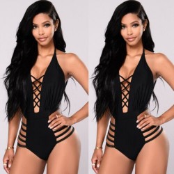 Black backless one piece swimsuit