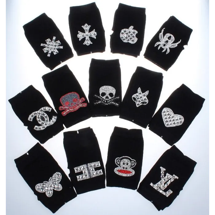 Knitted gloves - fingerless - rivets - diamonds - skull