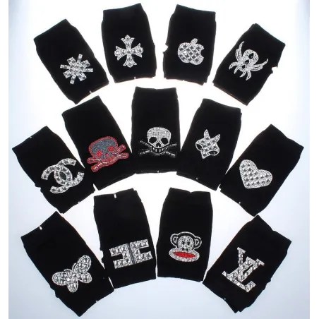 Knitted gloves - fingerless - rivets - diamonds - skull