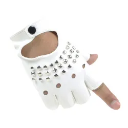 Luvas de couro - meio dedo design - com rebites - unisex