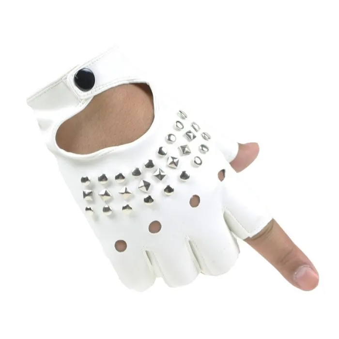 Luvas de couro - meio dedo design - com rebites - unisex