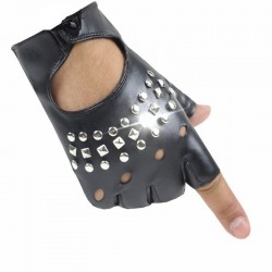 Läderhandskar - halv fingerdesign - med riveter - unisex