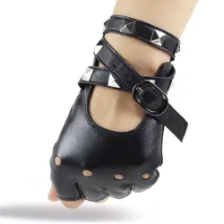 Halbfinger Lederhandschuhe - mit Nieten & Schnalle - Rock / Punk Stil