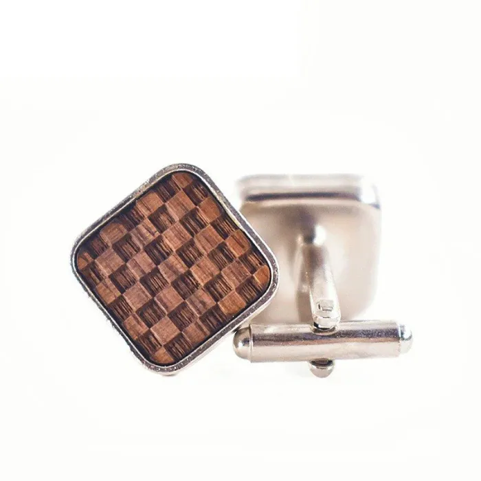 Square cufflinks - wooden grid