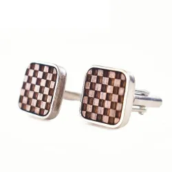 Square cufflinks - wooden grid
