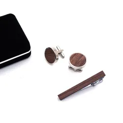 GemelosWalnut circular wooden cufflinks