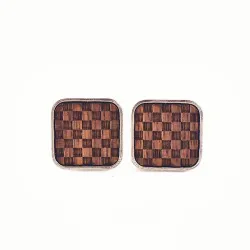 Square cufflinks - wooden grid