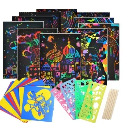 Color rainbow - scratch art paper card - set with graffiti stencil