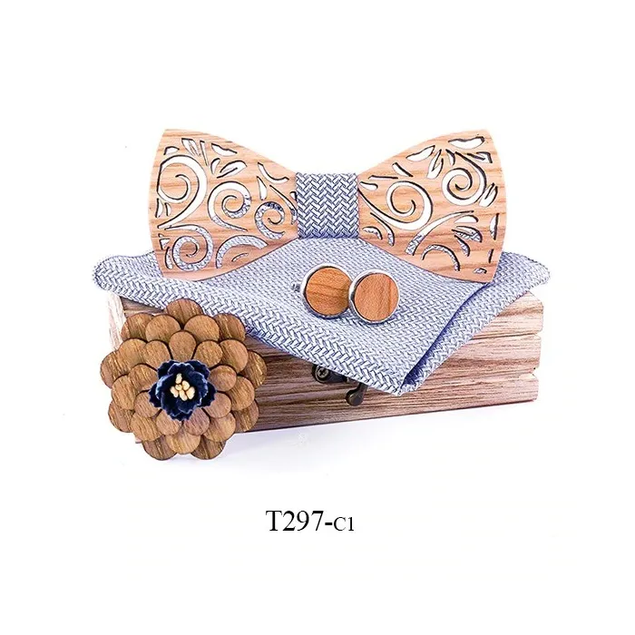 Wooden necktie set - with cufflinks / handkerchief