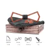 Hollow vintage wooden neckties - with cufflinks