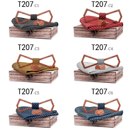 Cufflinks - bow tie - handkerchief - neckband strap - vintage wooden set