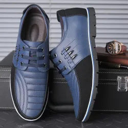 Casual buty skórzane - oddychające - ze sznurowadłamiButy