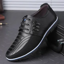 Casual buty skórzane - oddychające - ze sznurowadłamiButy
