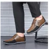 Casual leather shoes - breathable - with laces