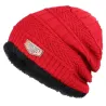 Knitted warm hat - with thick plush inside - unisex