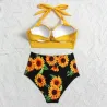 Seksowny komplet bikini - z push-upem - wysoki stan - słonecznikiStroje Kąpielowe