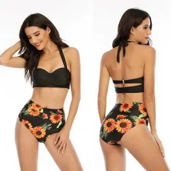 Sexy bikini set - with push-up - high waist - sunflowers
