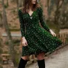 Kleines Minikleid - Langarm - V-Ausschnitt - Vintage-Blumendruck
