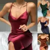 Sexy silk dress - calf-length - thin straps - with a side slit