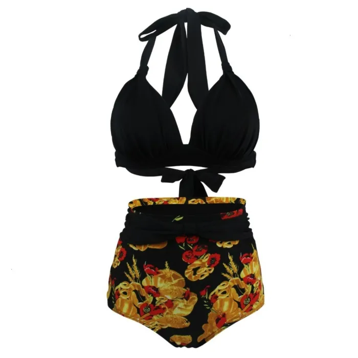 Vintage kostium kąpielowy - komplet bikini - z push-up - wysoka taliaStroje Kąpielowe