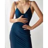 Sexy silk dress - calf-length - thin straps - with a side slit