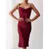 Sexy Seidenkleid - wadenlang - dünne Träger - mit seitlichem Schlitz