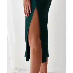 Sexy Seidenkleid - wadenlang - dünne Träger - mit seitlichem Schlitz