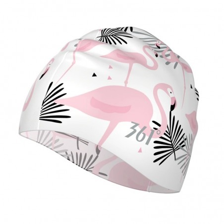 Flowers / flamingo - silicone swimming cap - long hair protection
