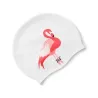Swimming cap with flamingo - ear / long hair protection - silicone