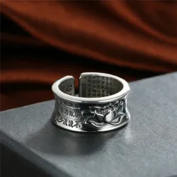 Buddhismus Herz Sutra & Lotus - Ring - veränderbar - 925 Sterling Silber