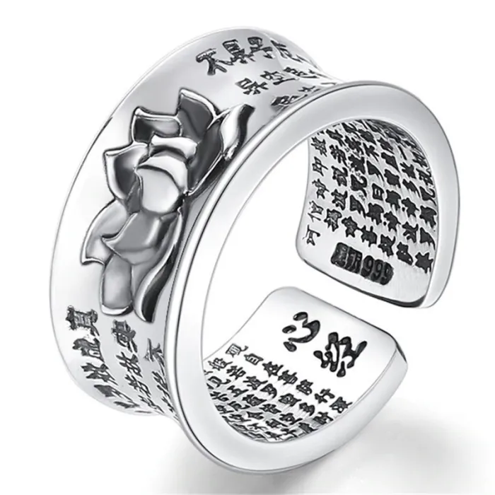 Lotus heart sutra ring - Buddhism - 925 sterling silver
