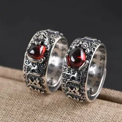 Tibetisch sechs Wörter Sprichwort - Ring - verstellbar - 925 Sterling Silber