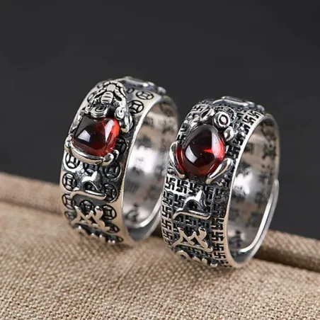 Tibetisch sechs Wörter Sprichwort - Ring - verstellbar - 925 Sterling Silber
