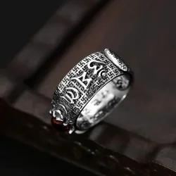 Tibetisch sechs Wörter Sprichwort - Ring - verstellbar - 925 Sterling Silber