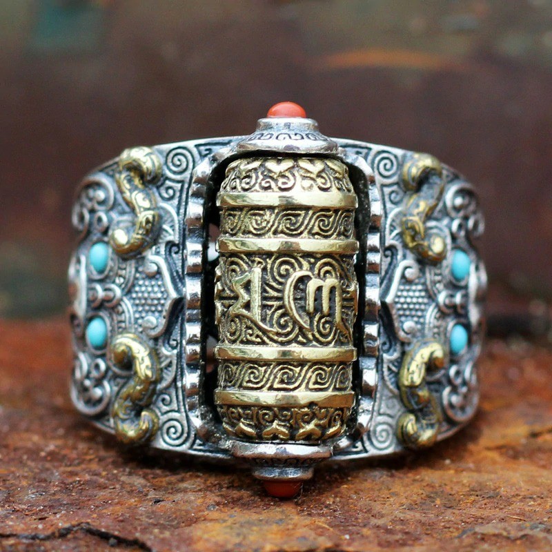 Buddhist mantra - ring - resizable - 925 sterling silver