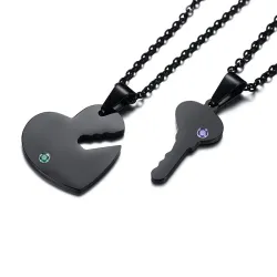 CollarHeart key puzzle - necklace - customizable names - couple - with birthstones