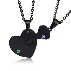 Hart & sleutel - met kristallen - ketting - unisex - voor hem & haarHalskettingen