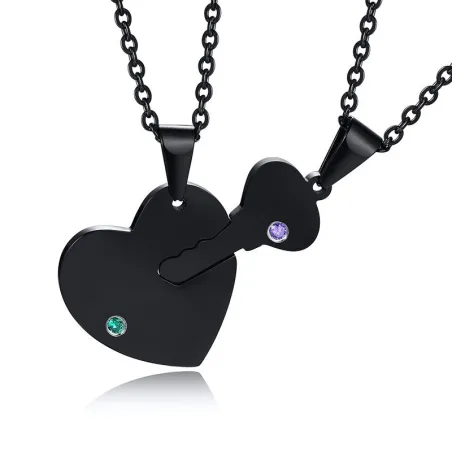 Heart & key - with crystals - necklace - unisex - for him & her