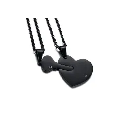 Heart & key - with crystals - necklace - unisex - for him & her