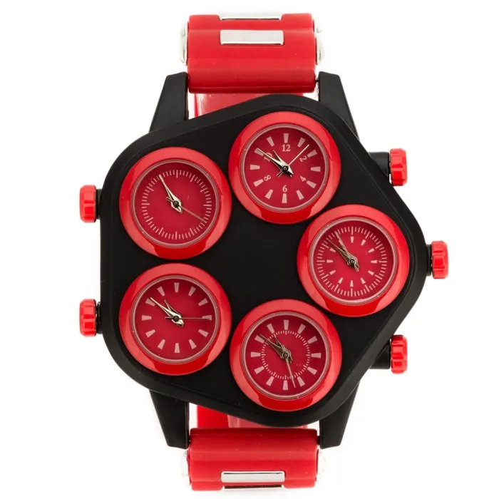 Fashionable sports watch - five time zone - large dial - silicone strap