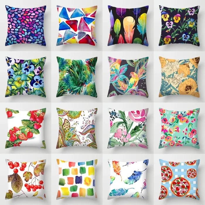 Cushion covers - flowers / rainbow / feathers - 40 * 40cm - 45 * 45cm - 50 * 50cm - 55 * 55cm - 60 * 60cm