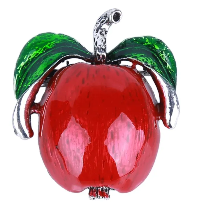 BrochesRed green apple brooch - rhinestone