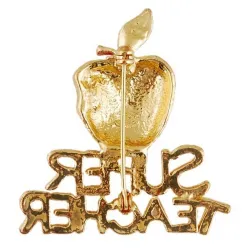 SUPER TEACHER - red bitten apple with crystals - brooch