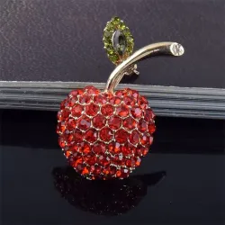 Red cherry with crystals - brooch