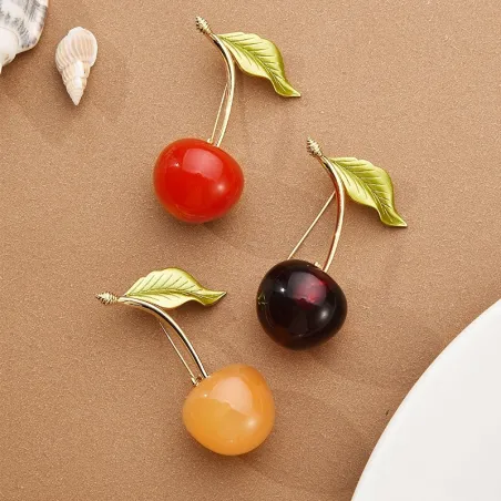 Enamel cherry brooches