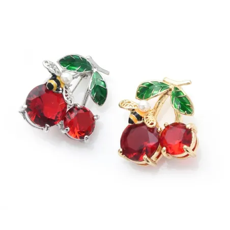Red crystal cherry brooches